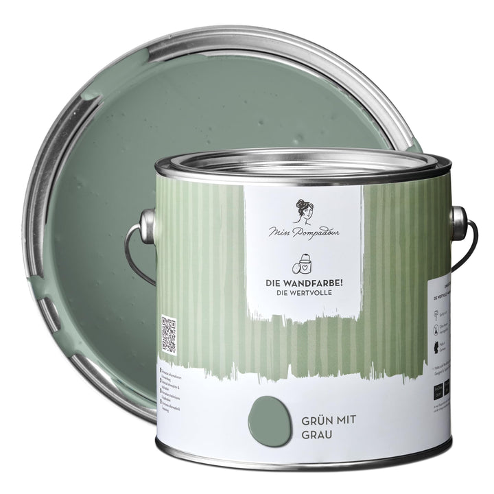 MissPompadour extramatte Wandfarbe Grün mit Grau 2,5L - sehr hohe Deckkraft - geruchsneutrale, sprit