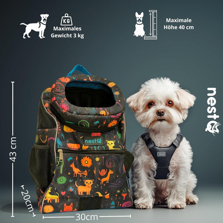 Rucksack für kleine Haustiere wie Hunde und Katzen bis 3 kg – Nackenschutz – Reisetasche, Welpen – G