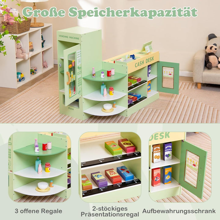 GOPLUS Kinder Kaufladen, Supermarkt aus Holz, Kaufmannsladen mit mit Kasse, POS-Automat & Verkaufsau