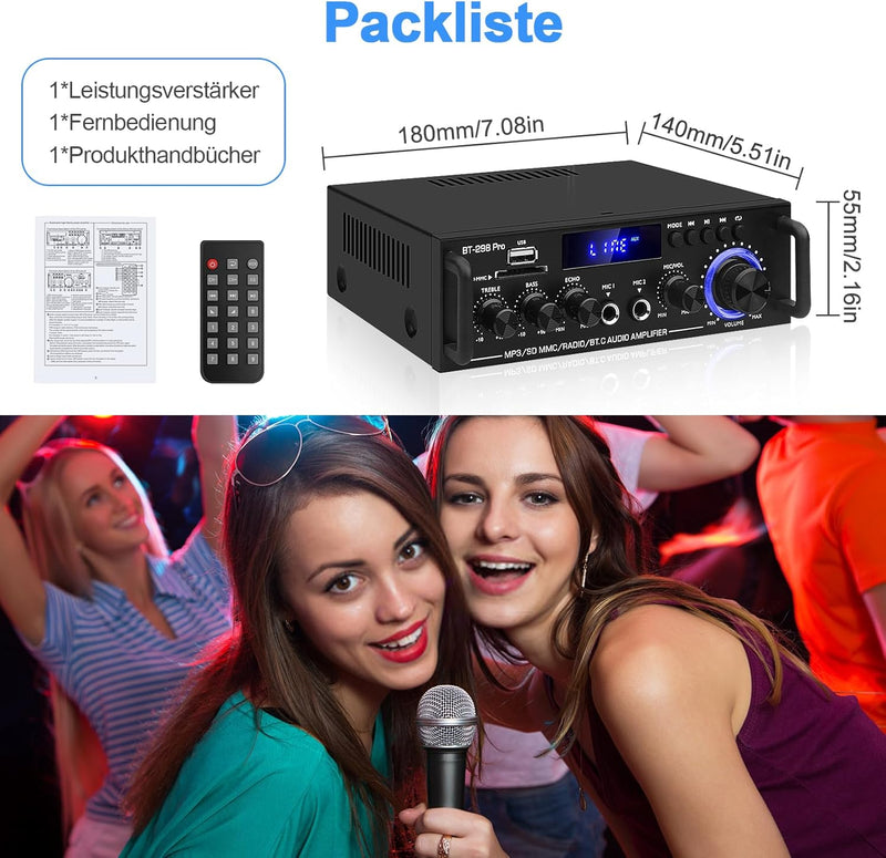 HiFi Stereo Verstärker BT-298Pro Bluetooth 5.0 Audio Leistungsverstärker Empfänger 2.0-Kanal 50W x 2