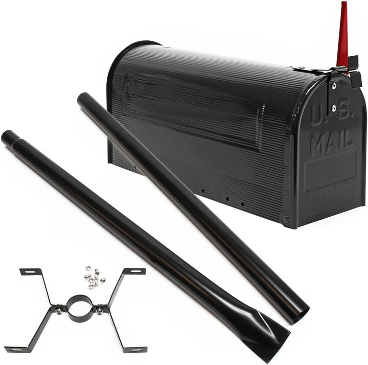 Wiltec Set US Mailbox schwarz 180 x 220 x 480 mm, amerikanischer Briefkasten mit Fahne, Standbriefka
