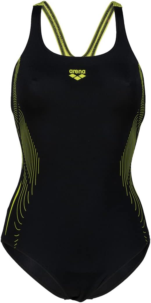 ARENA Damen Women's Swimsuit Swim Pro Back Graphic One Piece Swimsuit (1er Pack) 36 Black-soft Green