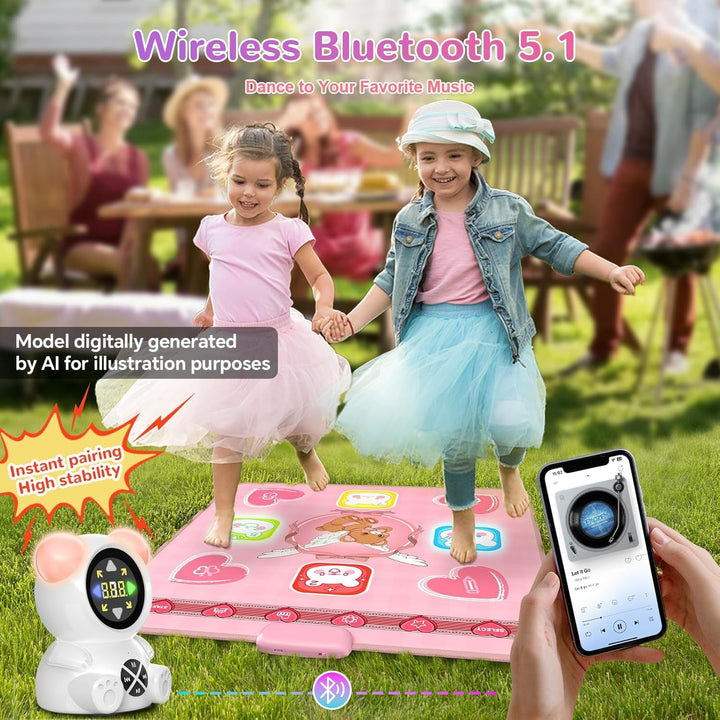 Tanzmatte Kinder, wiederaufladbare leuchtende Tanzmatte mit Bluetooth, 5 Spielmodi & LED-Lichter, We