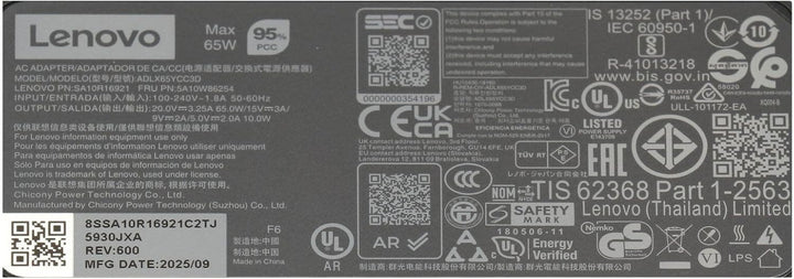 Lenovo ADLX65YDC3D Original USB-C Netzteil 65 Watt Normale Bauform für IdeaPad 320S-14IKB (80X/81B),