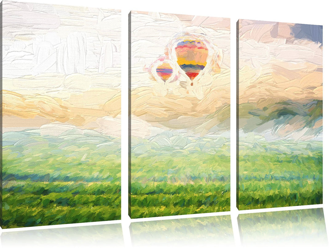 Pixxprint Heissluftballon Landschaft als Leinwandbild/Grösse: 3 Teilig (120x80 cm) cm/Wandbild/Kunst