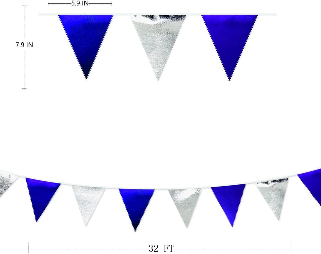 32Ft Silber Blau Stoff Dreieck Banner Flagge Doppelseitig Metallic Holographische Wimpel Wimpelkette