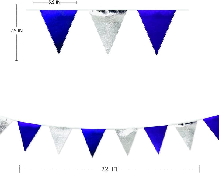 32Ft Silber Blau Stoff Dreieck Banner Flagge Doppelseitig Metallic Holographische Wimpel Wimpelkette