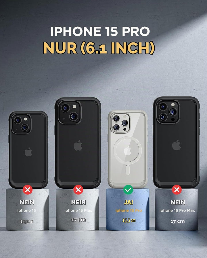 Miracase 360 Grad für iPhone 15 Pro Hülle Magnetisch mit Eingebaut Glas Schutzfolie und Kameraschutz