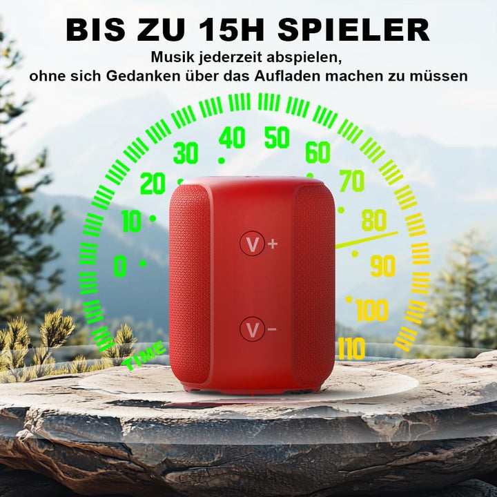 Bobtot Tragbarer Bluetooth-Lautsprecher, IPX6 wasserdicht, über 15 Stunden Akkulaufzeit, kraftvoller