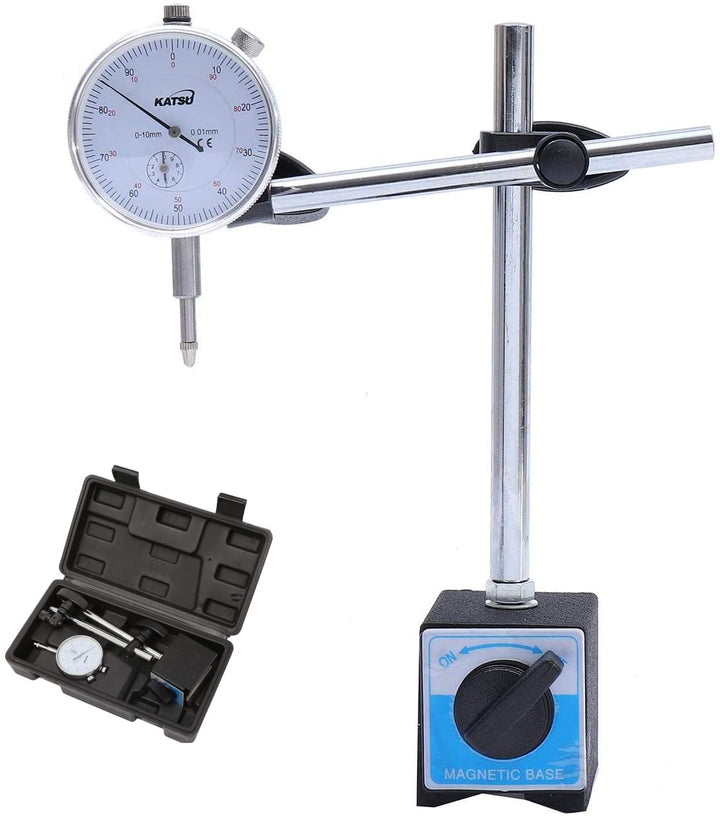 KATSU Dial Test Indicator DTI-Messgerät 0-10 mm mit Magnetfuss im StorageCase Aufbewahrungsbehälter,