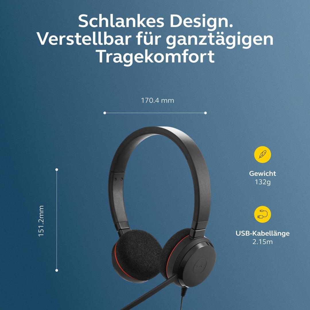 Jabra Evolve 20 Stereo Headset – Microsoft Certified Headphones for VoIP Softphone with Passive Nois