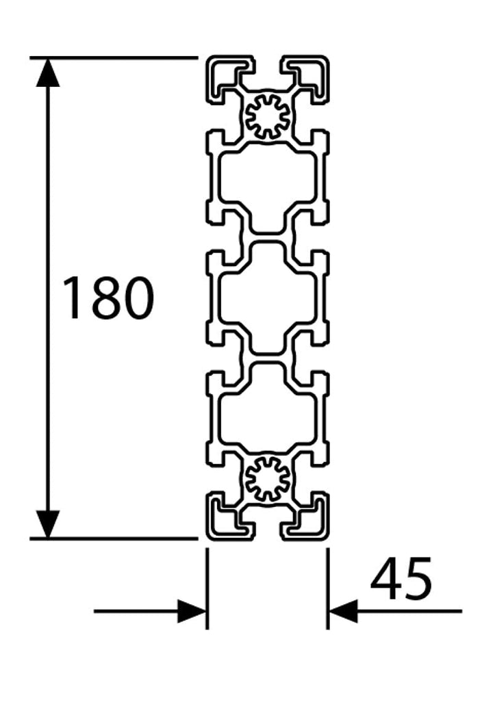 Aluminiumprofil 45x180S B-Typ Nut 10 (schwer), silber eloxiert. Aluminium Profil 45x180 Alu Profile
