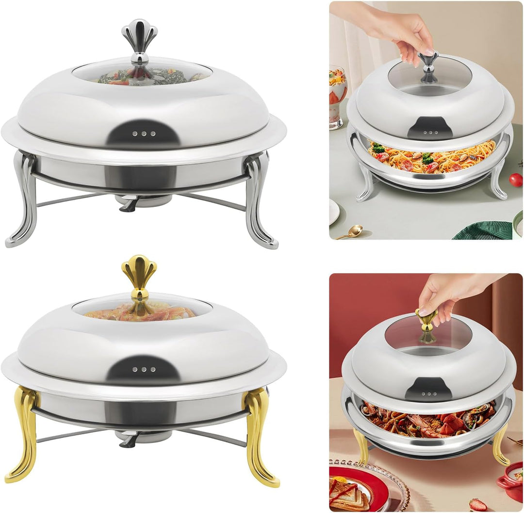 Speisewärmer mit Deckel, Edelstahl, Warmhalteplatte, Buffet, Chafing Dish, Warmhalteplatte (Silber),