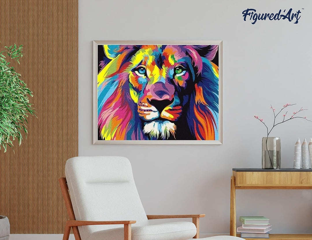 Figured'Art Diamond Painting Erwachsene 40x50cm Mit Rahmen Ganze Leinwand gespannt Pop Art Löwe 5D B