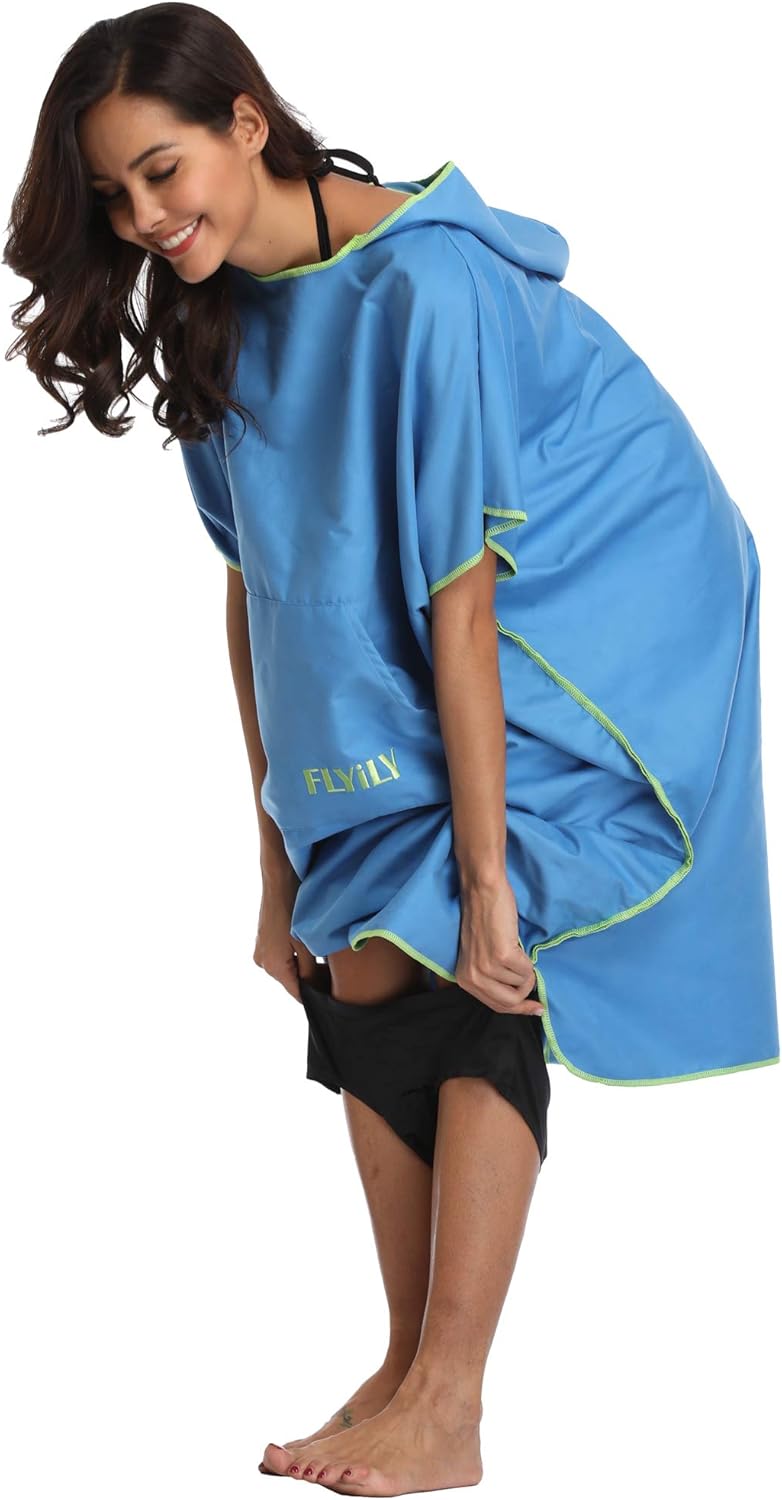 FLYILY Microfaser Surf Poncho Handtuch mit Kapuze Bademantel zum Schwimmen und Strand wechseln Einhe