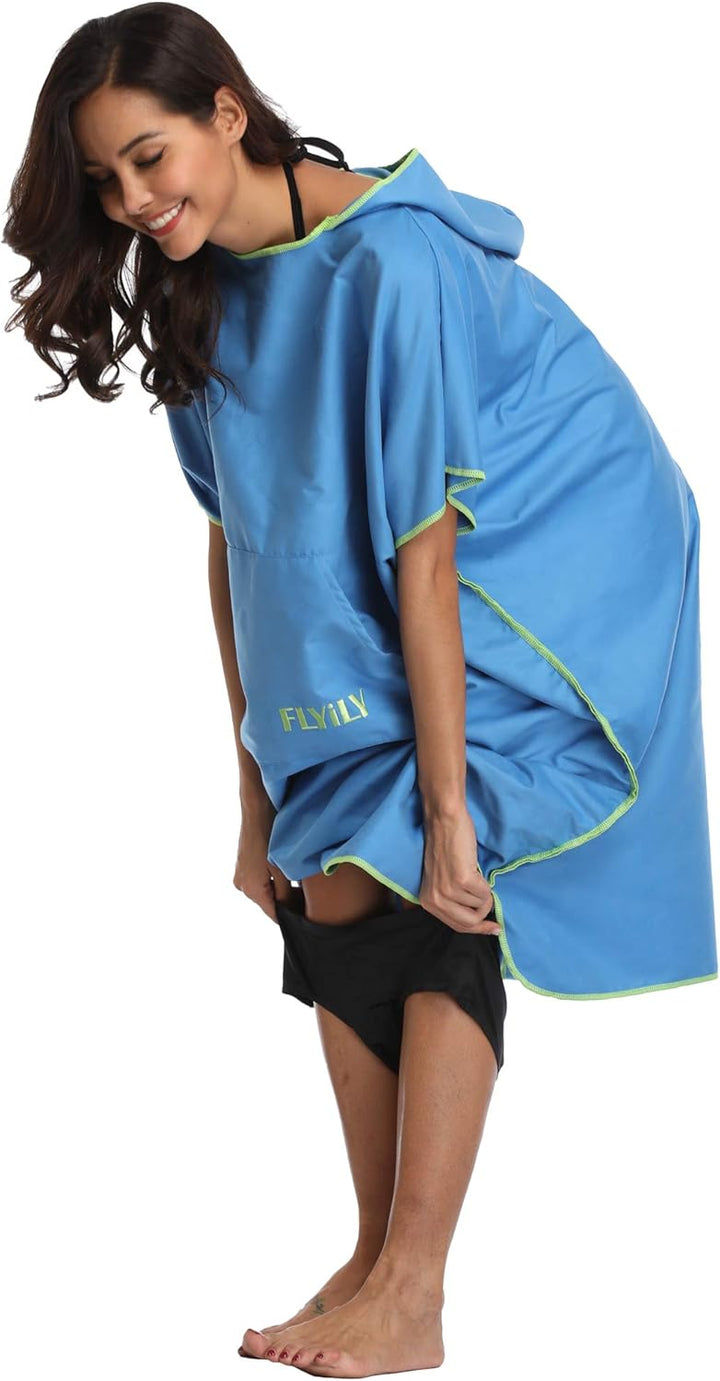 FLYILY Microfaser Surf Poncho Handtuch mit Kapuze Bademantel zum Schwimmen und Strand wechseln Einhe