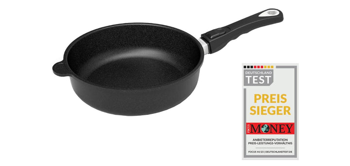 AMT Gastroguss Bratpfanne, 20 cm Ø, 7 cm hoch, Schmorpfanne, abnehmbarer Stiel, nicht induktionsgeei