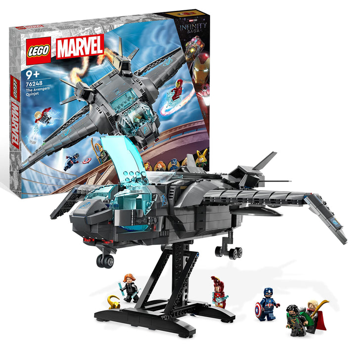 LEGO 76248 Marvel Der Quinjet der Avengers, Spielzeug Superhelden-Raumschiff mit Thor, Iron Man, Bla
