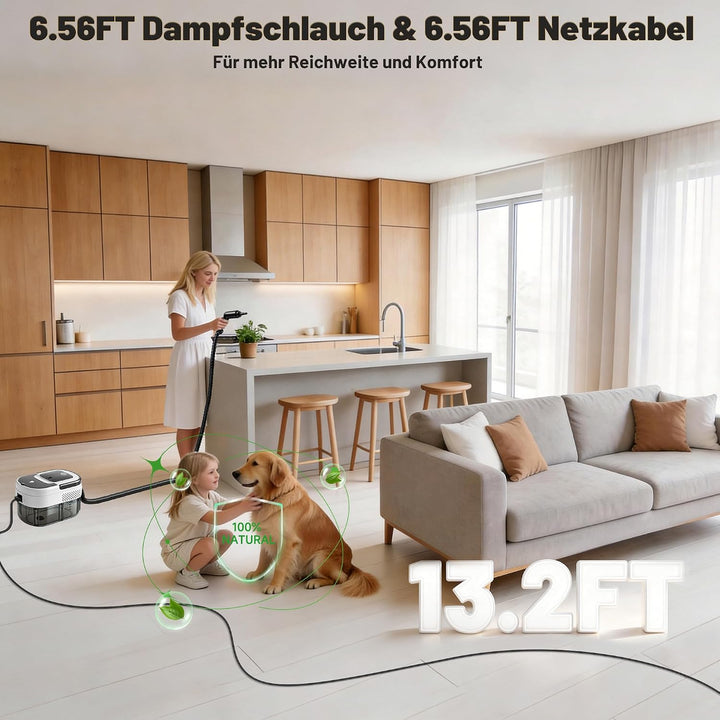Dampfreiniger 2500W, 1600ml, 15s Aufheizzeit, 13 Zubehör, 3 Stufen