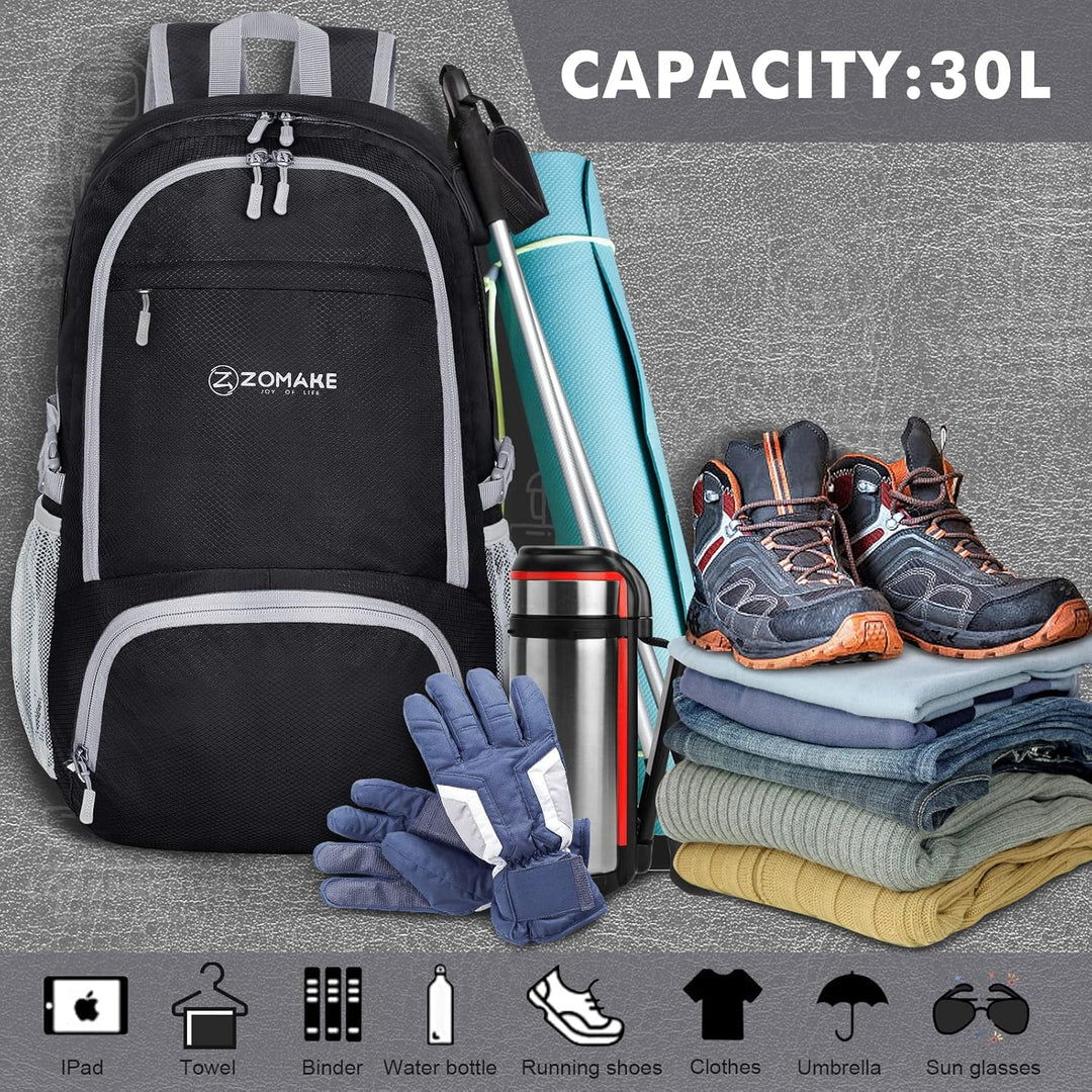 ZOMAKE Leicht Faltbarer Rucksack Packbare Backpacks 30 L,Kleiner Faltbar Wanderrucksack Wasserdicht