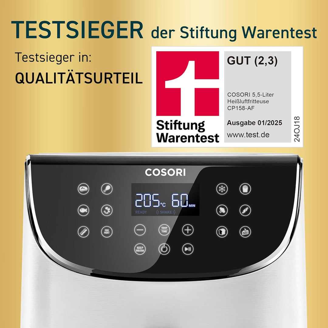 COSORI Heissluftfritteuse 5,5L XXL Weiss Friteuse Heissluft Fritteusen Air Fryer mit Digitalem LED-T