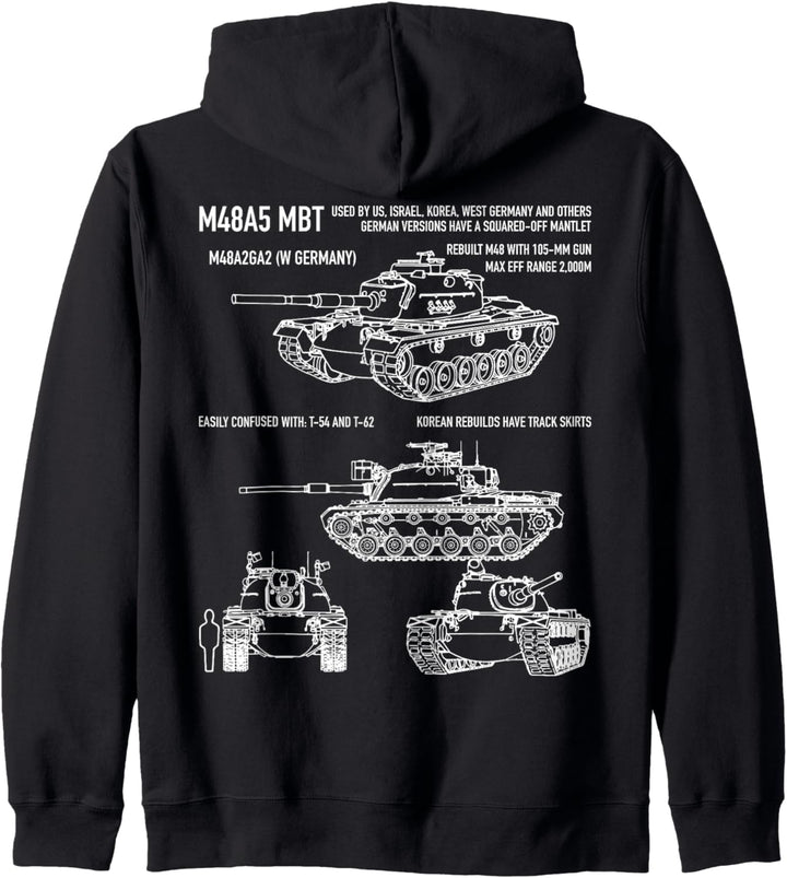 M48 A5 Patton Panzer American Blueprint Diagramm Kapuzenjacke