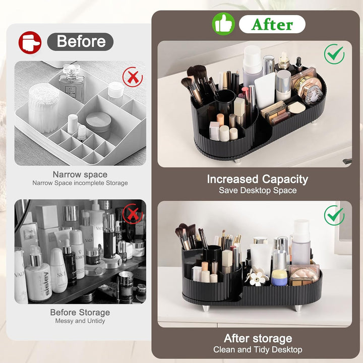 Make Up Kosmetik Organizer, Skincare Organizer Schminktisch 360° Drehbar und Fach 2-in-1, Makeup Org