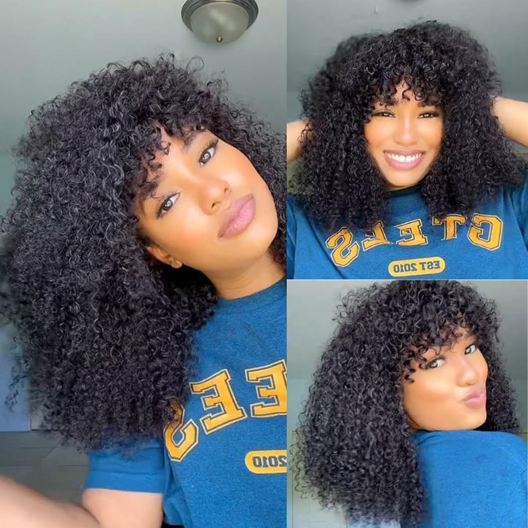 Human Hair Wig Kinky Curly Wig Human Hair Real Hair Wig with Fringe Short Curly Wigs Real Hair Brazi