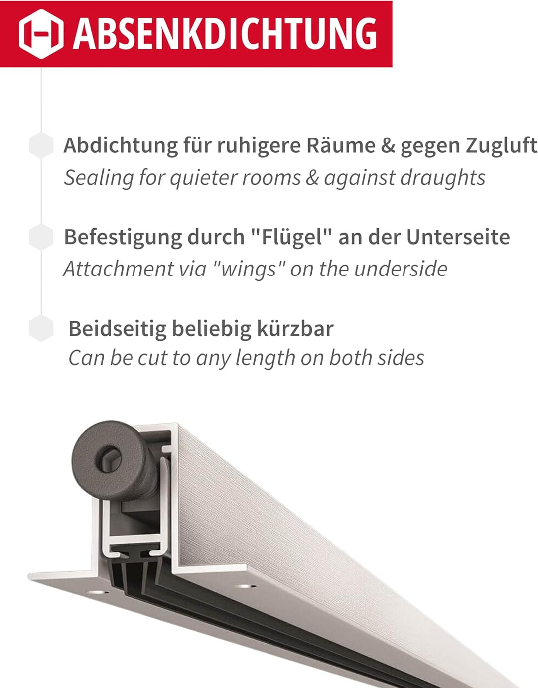 Gedotec Absenkdichtung Trend ALETTE | Absenkbare Bodendichtung für Türen | 1 Stück 30x20 mm Länge: 9