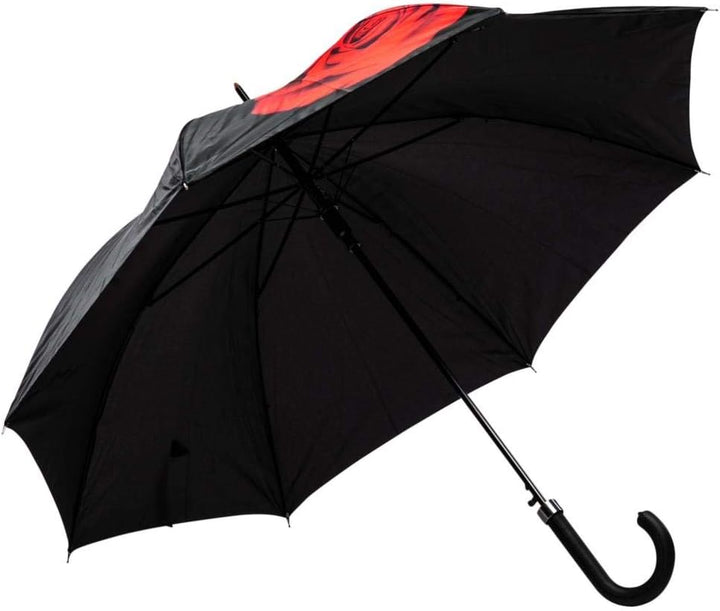 LUCKYWEATHER Regenschirm Stockschirm Damen Motiv Red Rose on Black Auf-Automatik I Stockregenschirm