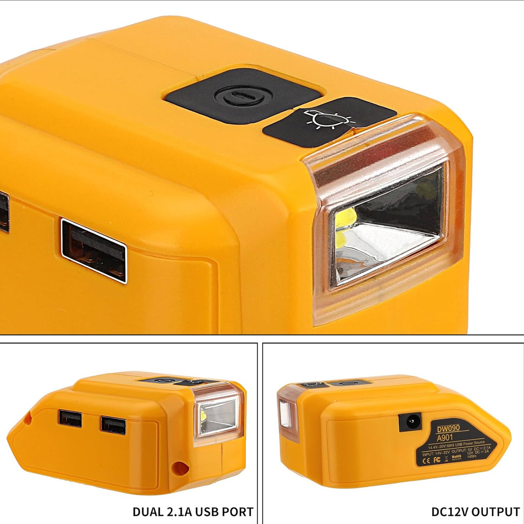 Akku-Adapter für Dewalt 18V Akku-USB-Handy-Ladegerät, LED-Arbeitsleuchte mit Dual-USB-Ladegerät und