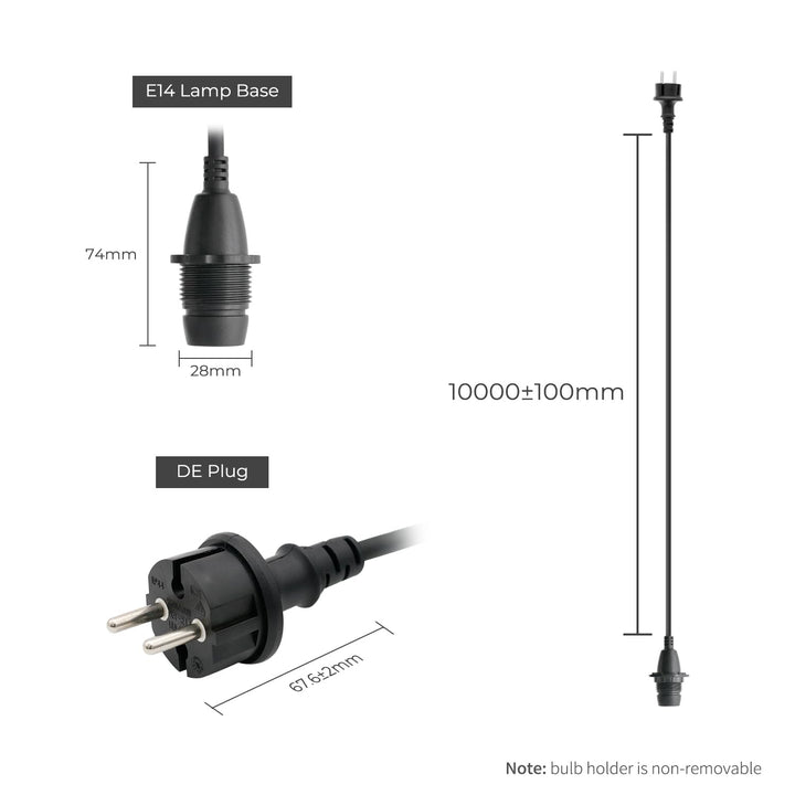 FIRMERST Wasserdichte Lampenfassung E14 mit Kabel Outdoor 10m IP44 10 M Schwarz, 10 M Schwarz