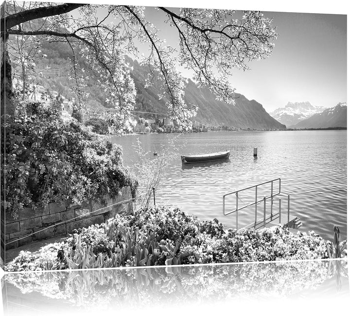 Pixxprint Genfer See im Sonnenschein als Leinwandbild | Grösse: 100x70 cm | Wandbild | Kunstdruck |