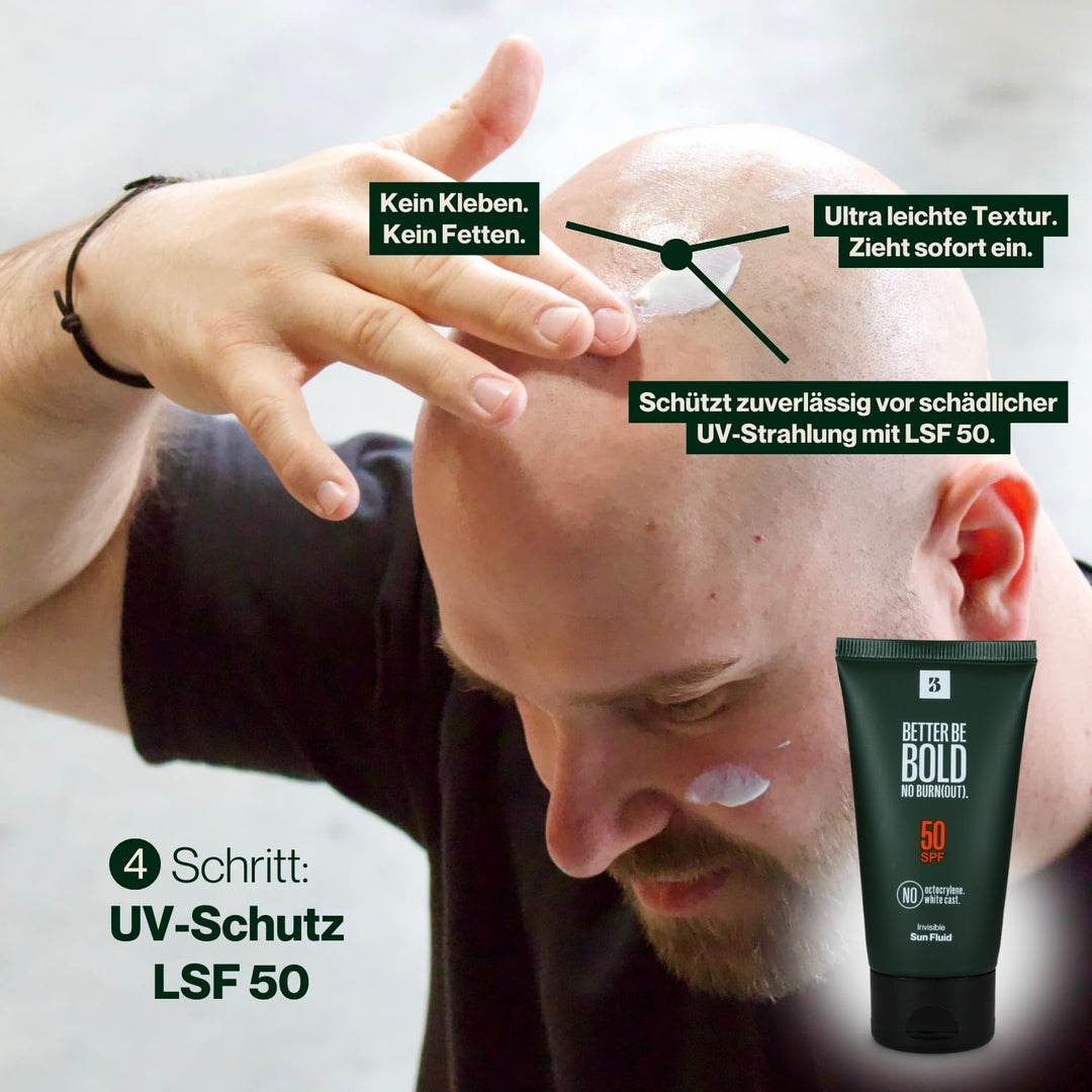 BETTER BE BOLD „VIP" Glatzenpflege-Routine (0-3mm) | Mattierende Glatzencreme (0-3mm) + Anti-Pigment