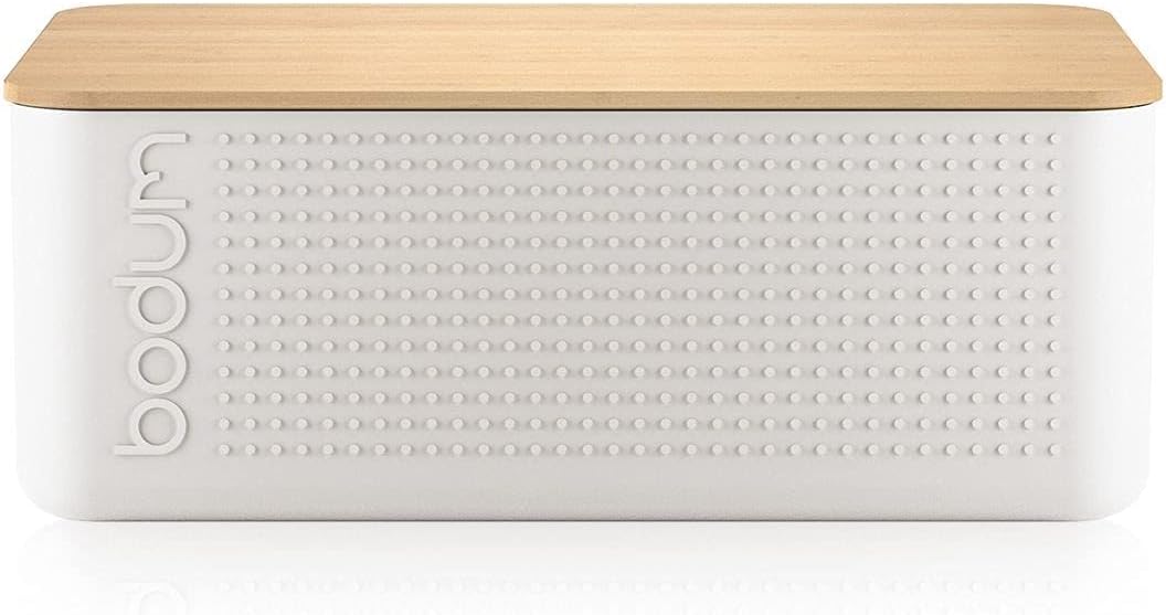 Bodum bistroBrotkasten mit Bambus-Schneidebrett (BPA-freier Kunststoff, leichte Reinigung) cremefarb