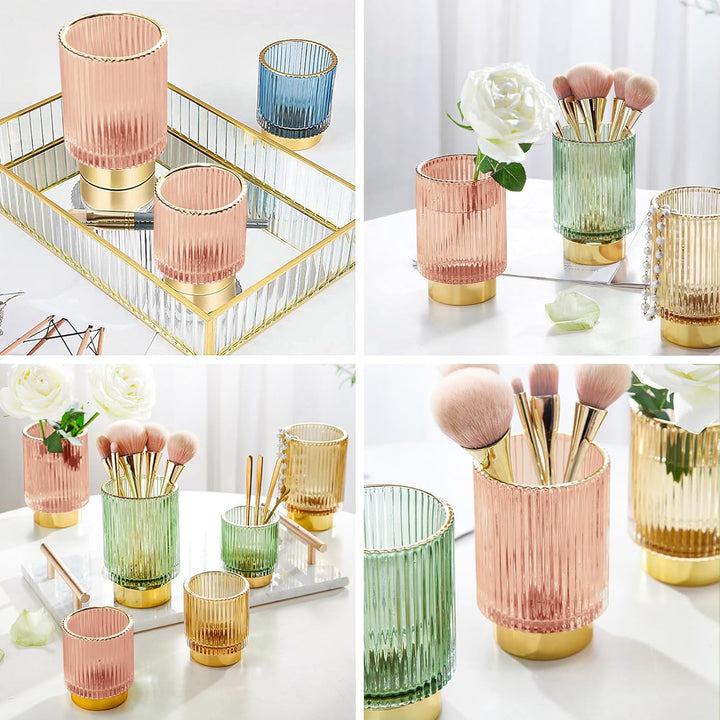 DASITON Make up Pinsel Organizer,Kosmetik Organizer Gold,Pinsel Organizer aus Glas,Pinselhalter Kosm