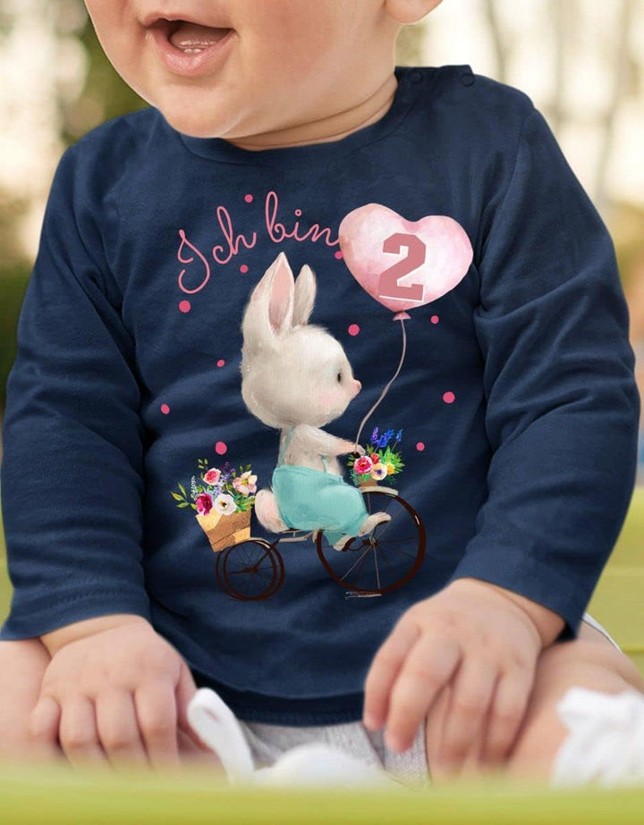 miKalino Baby/Kinder Longsleeve mit Spruch Ich Bin Zwei 2 Niedlicher Hase auf einem Fahrrad Langarm