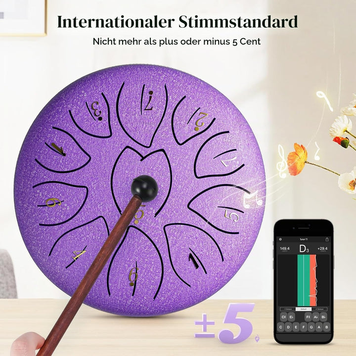 Zungentrommel, Sunowl 6 Zoll 11 Tone Steel Tongue Drum Satz, D-Dur, Stahlzungentrommel für Kinder Er