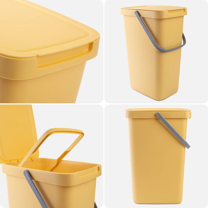 KADAX Abfallbehälter 12L, 3er Set, Abfalleimer aus Plastik mit Deckel und Griff, Mülleimer für Müllt