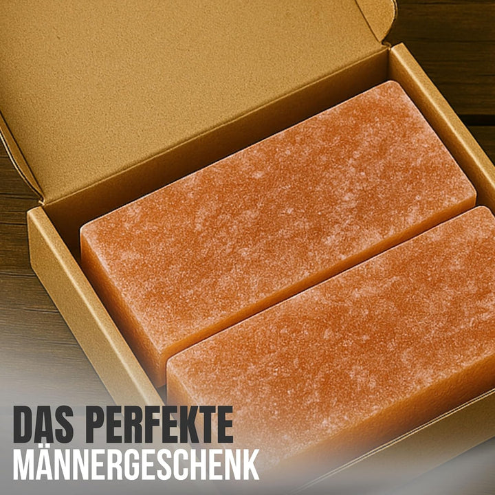 Salzstein Grill 2er Set mit Geschenkverpackung - BBQ Grillstein aus Gebirgssalz für intensiven Gesch