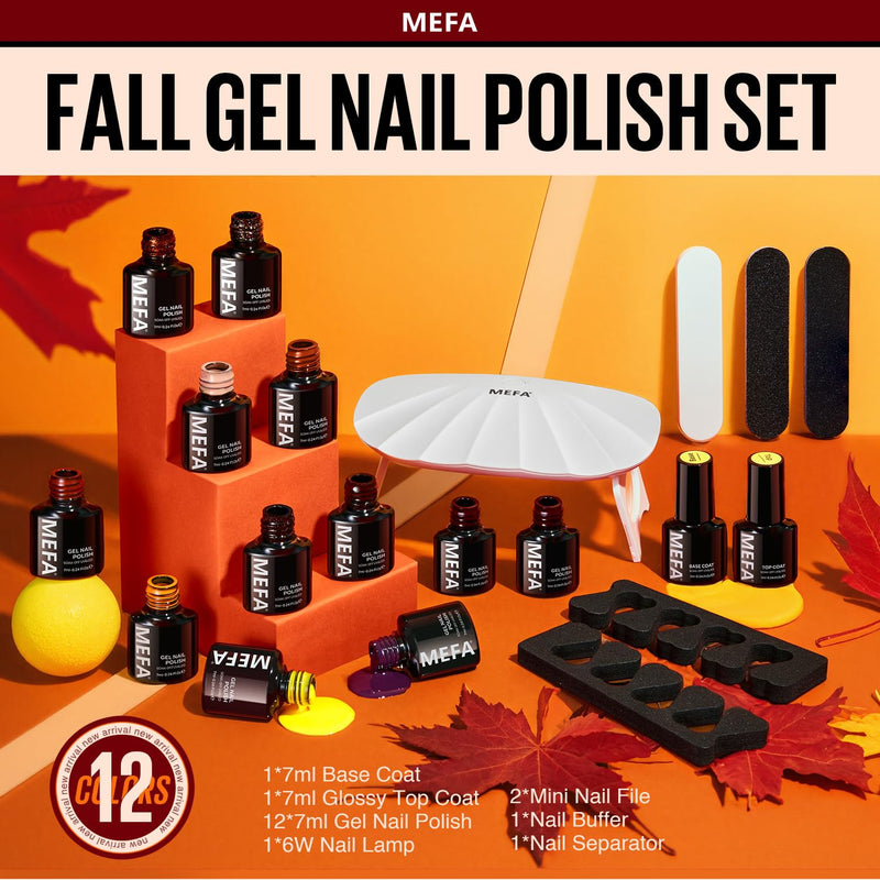 MEFA Shellac Set Starterset mit Lampe 6W,12 Farben UV Nagellack Set Gelnägel Starterset Gelb Orange