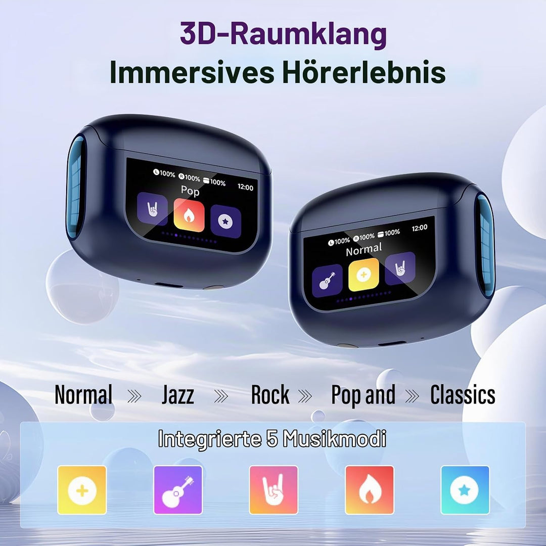 Touchscreen In Ear Bluetooth Kopfhörer ANC+ENC Noise Cancelling Mic Blau | Kopfhörer Kabellos Blueto