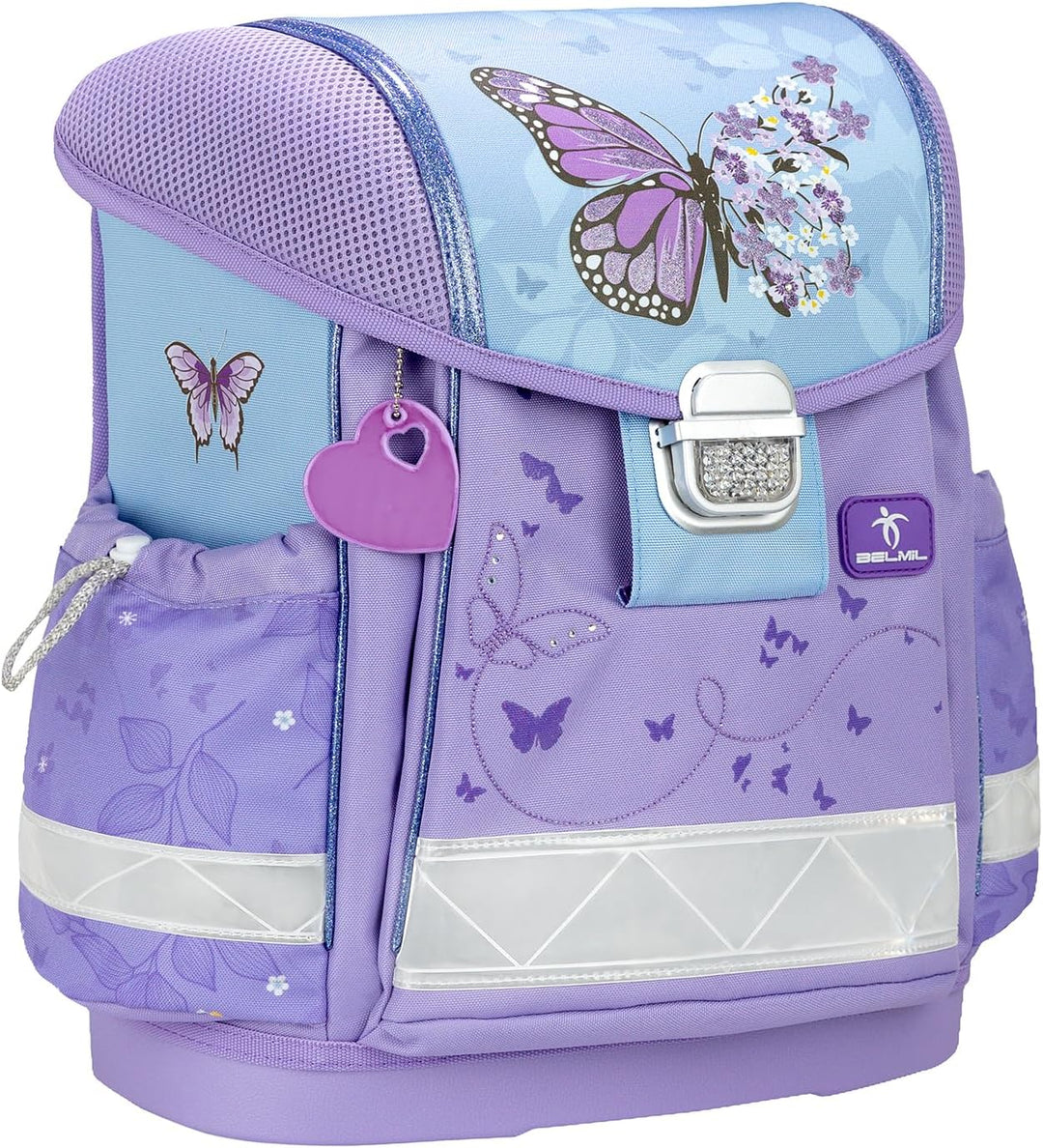 Belmil Classy Schulranzen Set 4 - teilig (403-13/AG/S) M Purple Blue Butterfly, M Purple Blue Butter