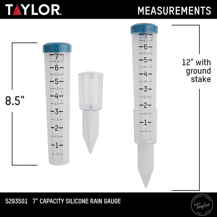 Taylor 17,8 cm Kapazität, leicht zu lesen, bruchsicher, Flexibles Silikon-Regenmesser, Pfostenhalter