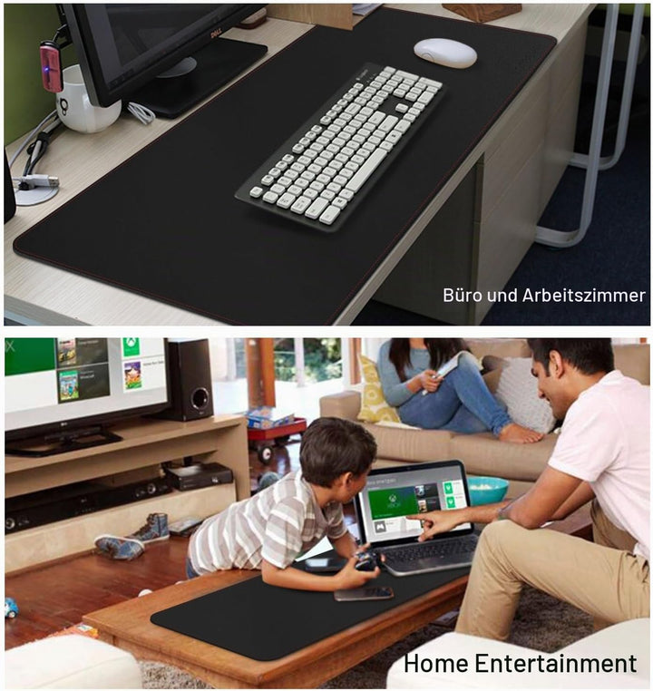 ZORESYN XL Schreibtischunterlage aus PU-Leder – rutschfeste Büro- & Gaming-Mauspad (90x40 cm) – Schw