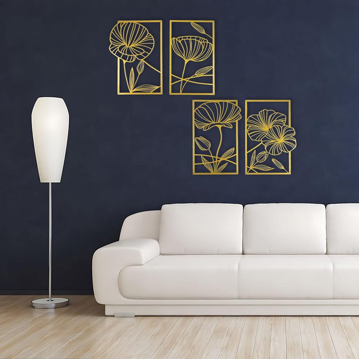 ESTART Dekor 4 Stück Metall Lotusblume Wanddekoration, Abstrakte Blumen Ästhetische Kunst, Minimalis