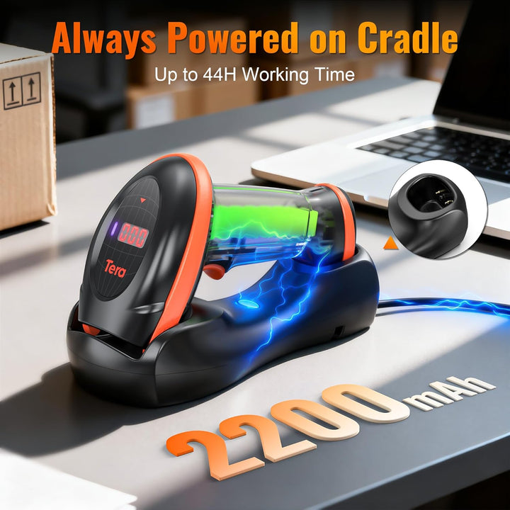Tera Barcode-Scanner Bildsensor 2D 1D QR Wireless 2,4 GHz mit Ladestation USB-Kabel Digitaler-Bildsc