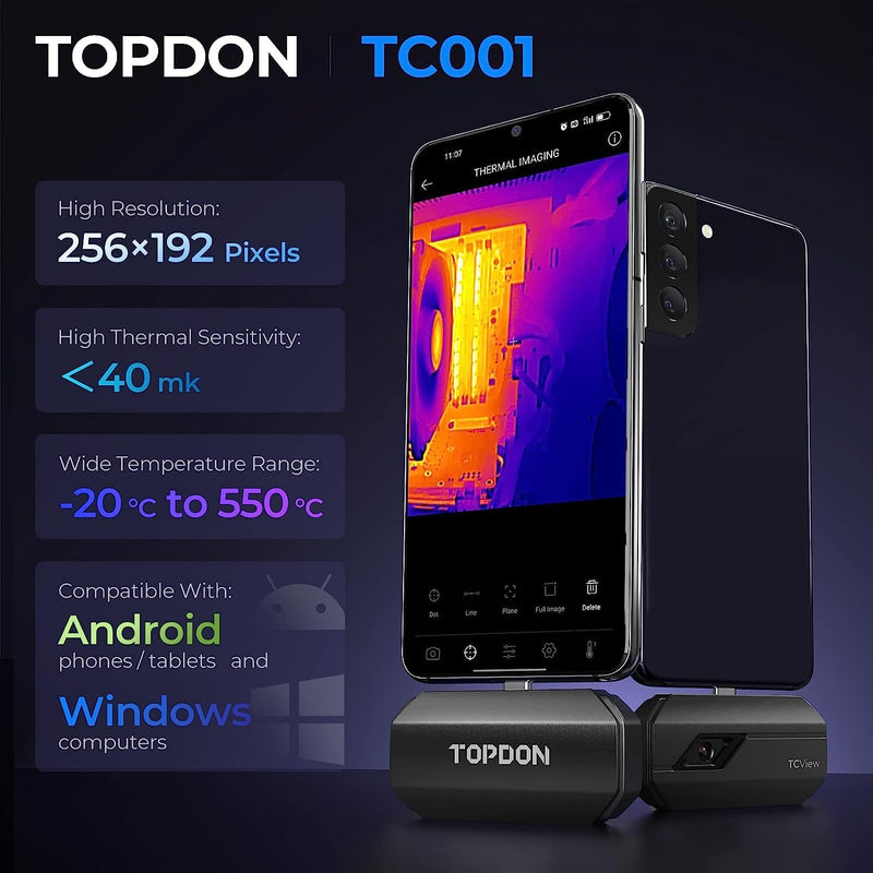 TOPDON Wärmebildkamera für Android TC001[Nur Android/Grau], 256 x 192 thermische Auflösung, Super IR