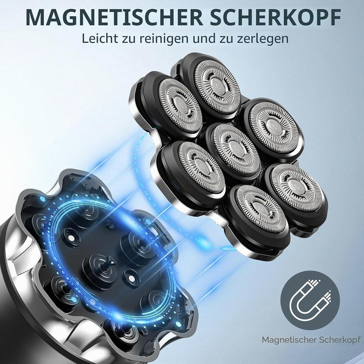 Glatzen Rasierer Herren Elektrisch, 7D Flexibler Detachable Glatzenrasierer, Magnetische Schwebender