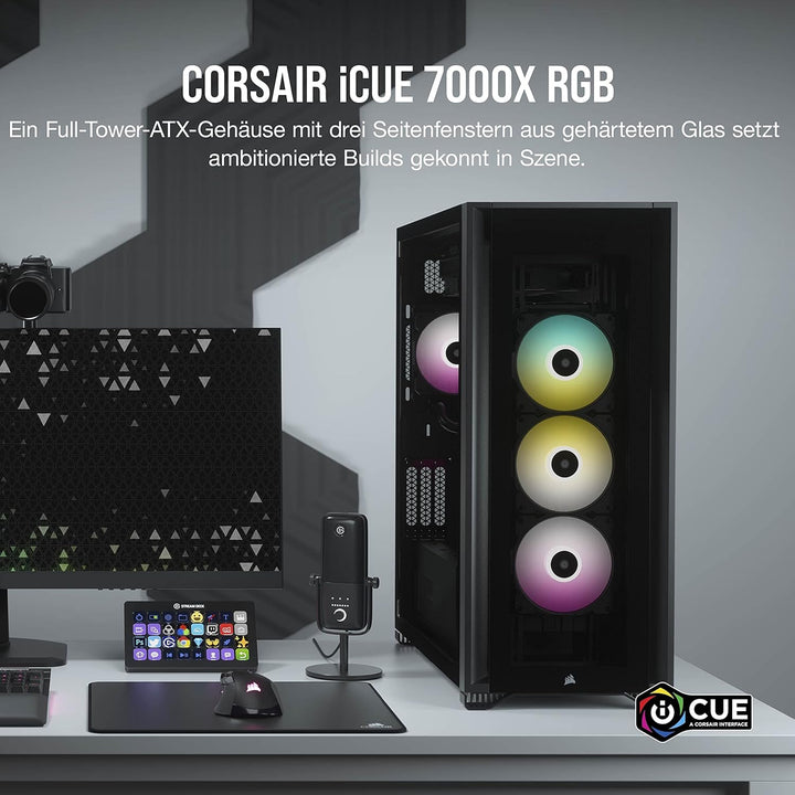 Corsair iCUE 7000X RGB Full-Tower-ATX-PC-Gehäuse (Drei Scheiben aus Gehärtetem Glas, Vier 140-mm-RGB
